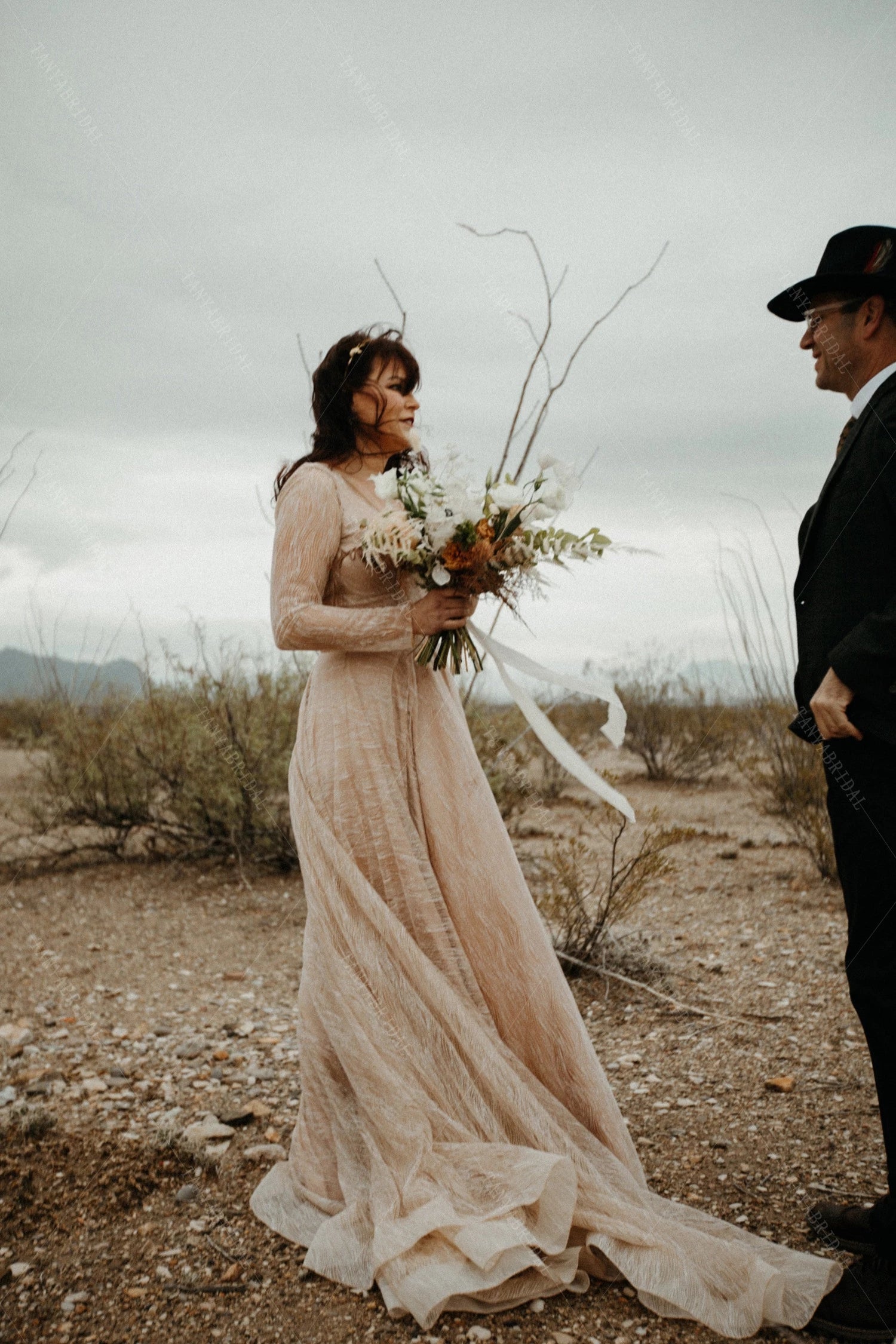 V-Neck Long Sleeve A Line Champagne Chiffon Boho Wedding Dresses Vesti TANYA BRIDAL V-Neck Long Sleeve A Line Champagne Chiffon Boho Wedding Dresses Vesti TANYA BRIDAL