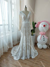 Champagne lining Lace Wedding Dresses Mermaid Long sleeve Backless Bridal Gowns Robe de Marrige Fashion noivas DW256