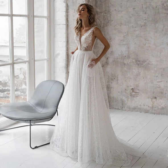 Charming A-Line V-Neck Wedding Dresses