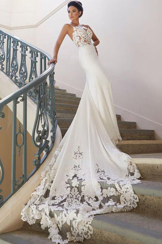 2019 mermaid wedding dresses Elegant Mermaid Sweetheart Sweep Train Wedding Dress with Lace Appliques,MW486