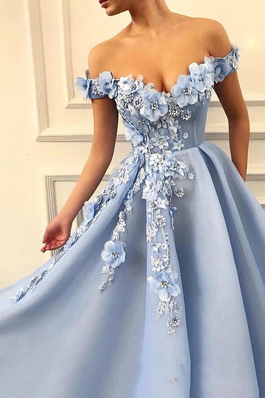 off shoulder blue prom dress Long Corset Ruffled Off Shoulder Prom Dress
