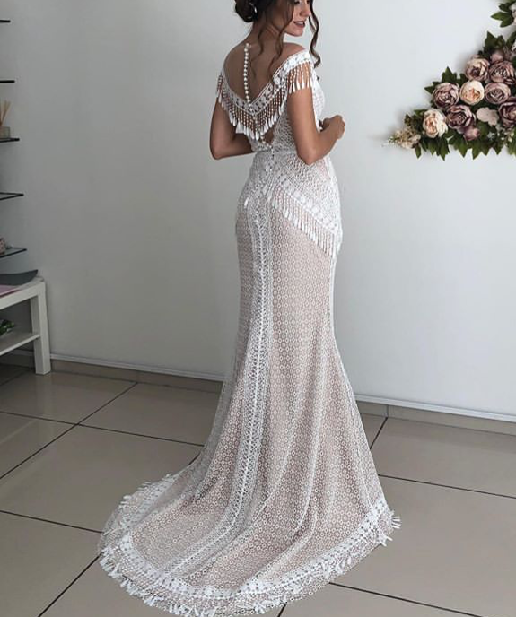 Chic Boho Tassel Lace Mermaid Wedding Dress TANYA BRIDAL Chic Boho Tassel Lace Mermaid Wedding Dress TANYA BRIDAL