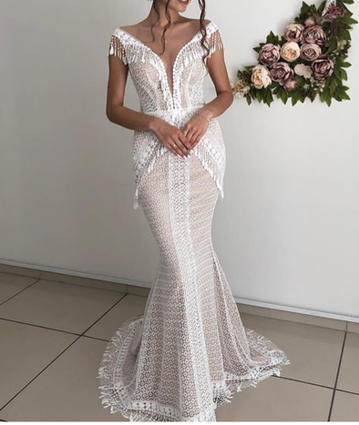 Chic Boho Tassel Lace Mermaid Wedding Dress