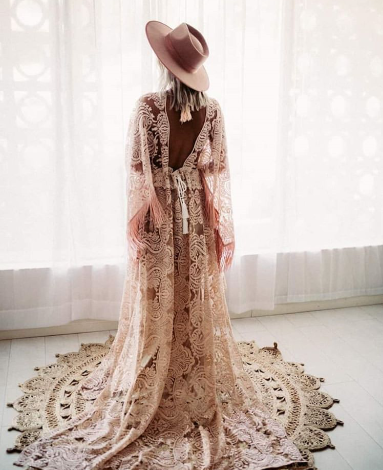 Pink Bohemian Vintage Wedding Chic Tassel Pink Lace Bohemia