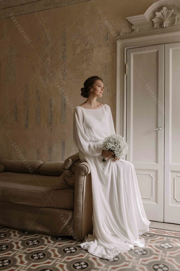 Chiffon Long Sleeve A Line Wedding Dresses Vestido De Noivas chic ZW513