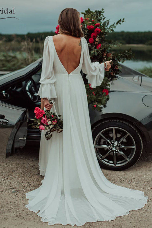 Chiffon Wedding Dresses Half Sleeve DW176 TANYA BRIDAL Chiffon Wedding Dresses Half Sleeve DW176 TANYA BRIDAL