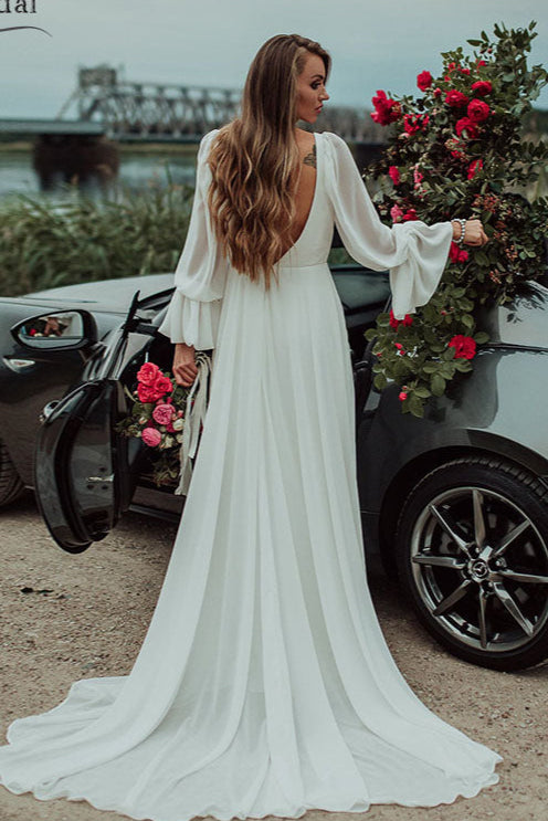 Chiffon Wedding Dresses Half Sleeve DW176 TANYA BRIDAL Chiffon Wedding Dresses Half Sleeve DW176 TANYA BRIDAL