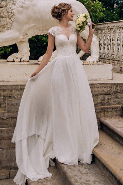 Classical Chiffon Wedding Dresses Sheer Neck DW222