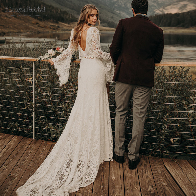Classical Fairy Wedding Dresses Long sleeve Lace Mermaid Bridal Gowns TANYA BRIDAL Classical Fairy Wedding Dresses Long sleeve Lace Mermaid Bridal Gowns TANYA BRIDAL