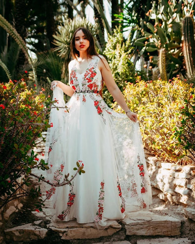 Colorfull Lace Emboridery Wedding Dresses ZW486