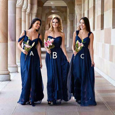 A Line Chiffon Maid of Honor Dress Navy Blue Bridesmaid Gown