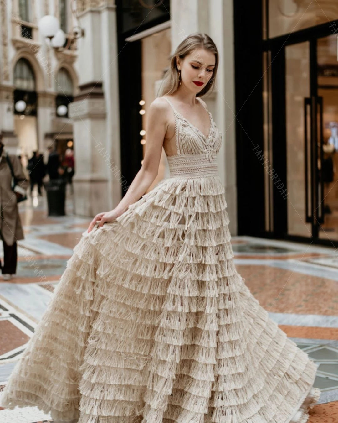linen bridal dresses Cotton Llinen Tassel Wedding Dresses V-Neck Vestido De Noivas Chic DW5 – TANYA BRIDAL