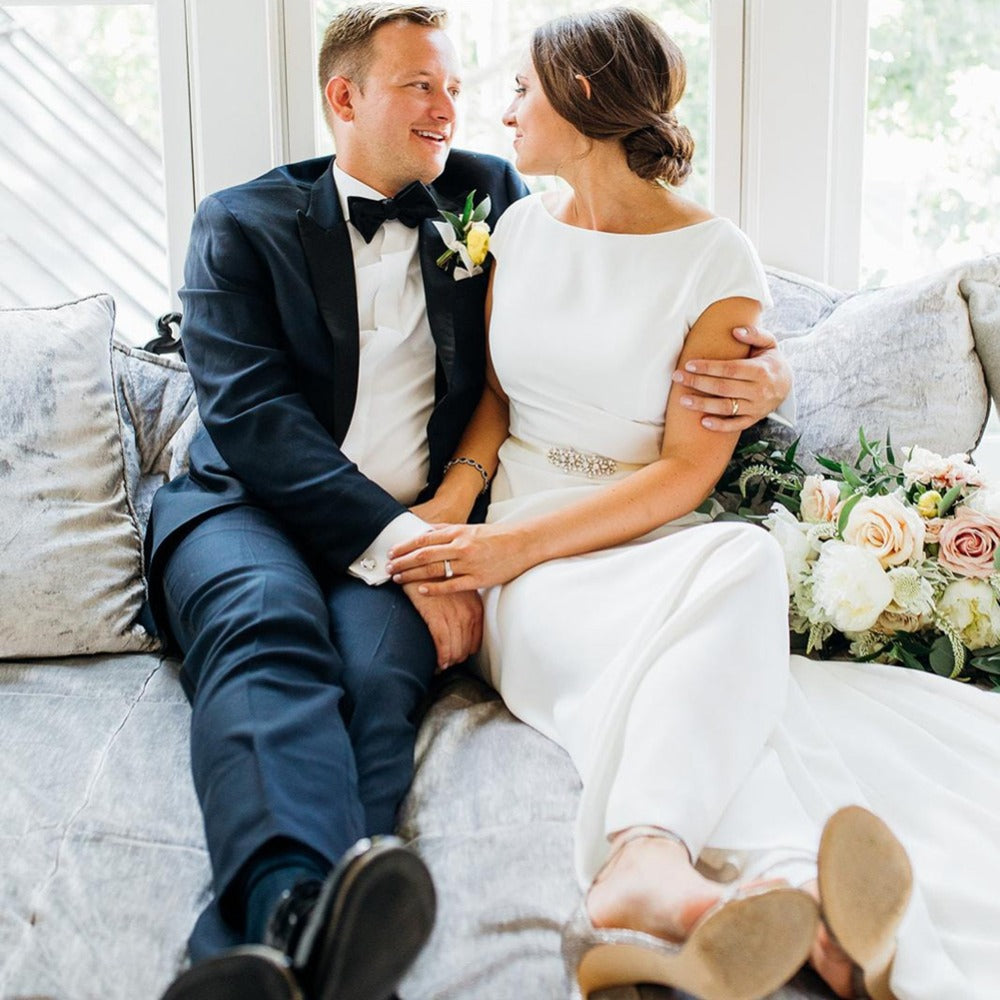 Modest Simple Country Crepe Sheath Boho Wedding Dresses With Cap Sleev – TANYA BRIDAL Modest Simple Country Crepe Sheath Boho Wedding Dresses With Cap Sleev – TANYA BRIDAL
