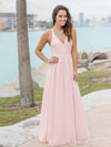 Sexy Long Chiffon Lace Bridesmaid Dresses Pink Wedding Party Dress