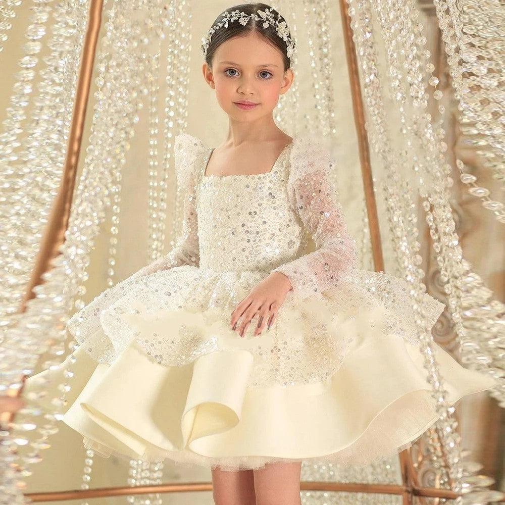 Cute Pink Kids Party Dresses for Birthday Long Sleeves -