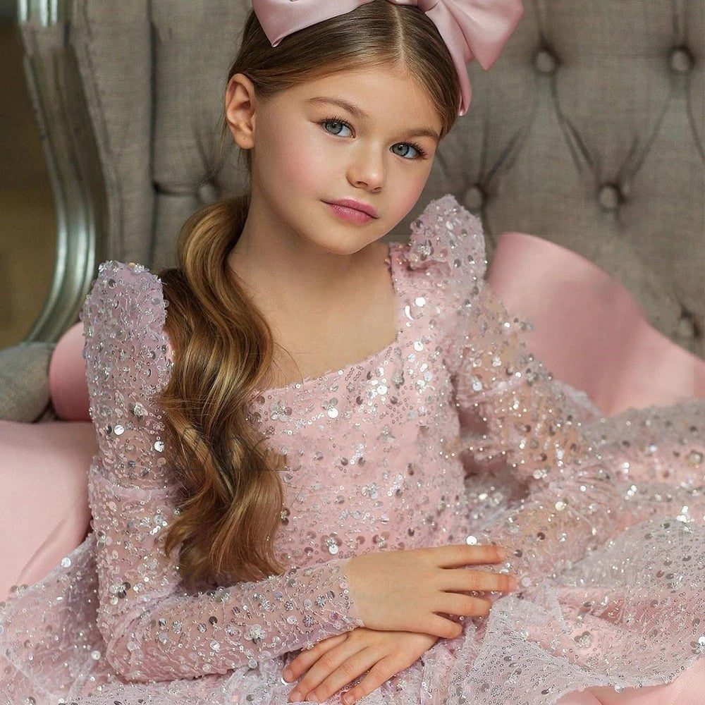 Cute Pink Kids Party Dresses for Birthday Long Sleeves TANYA BRIDAL Cute Pink Kids Party Dresses for Birthday Long Sleeves TANYA BRIDAL