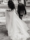 Chic Off The Shoulder Tulle Wedding Dress Ivory A Line Wedding Dress TBW62