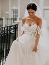 Chic Off The Shoulder Tulle Wedding Dress Ivory A Line Wedding Dress TBW62