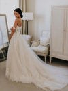 Chic Off The Shoulder Tulle Wedding Dress Ivory A Line Wedding Dress TBW62