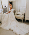 Chic Off The Shoulder Tulle Wedding Dress Ivory A Line Wedding Dress TBW62