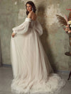 Off The Shoulder Tulle Wedding Dress Long Sleeve A Line Wedding Dress TBW68