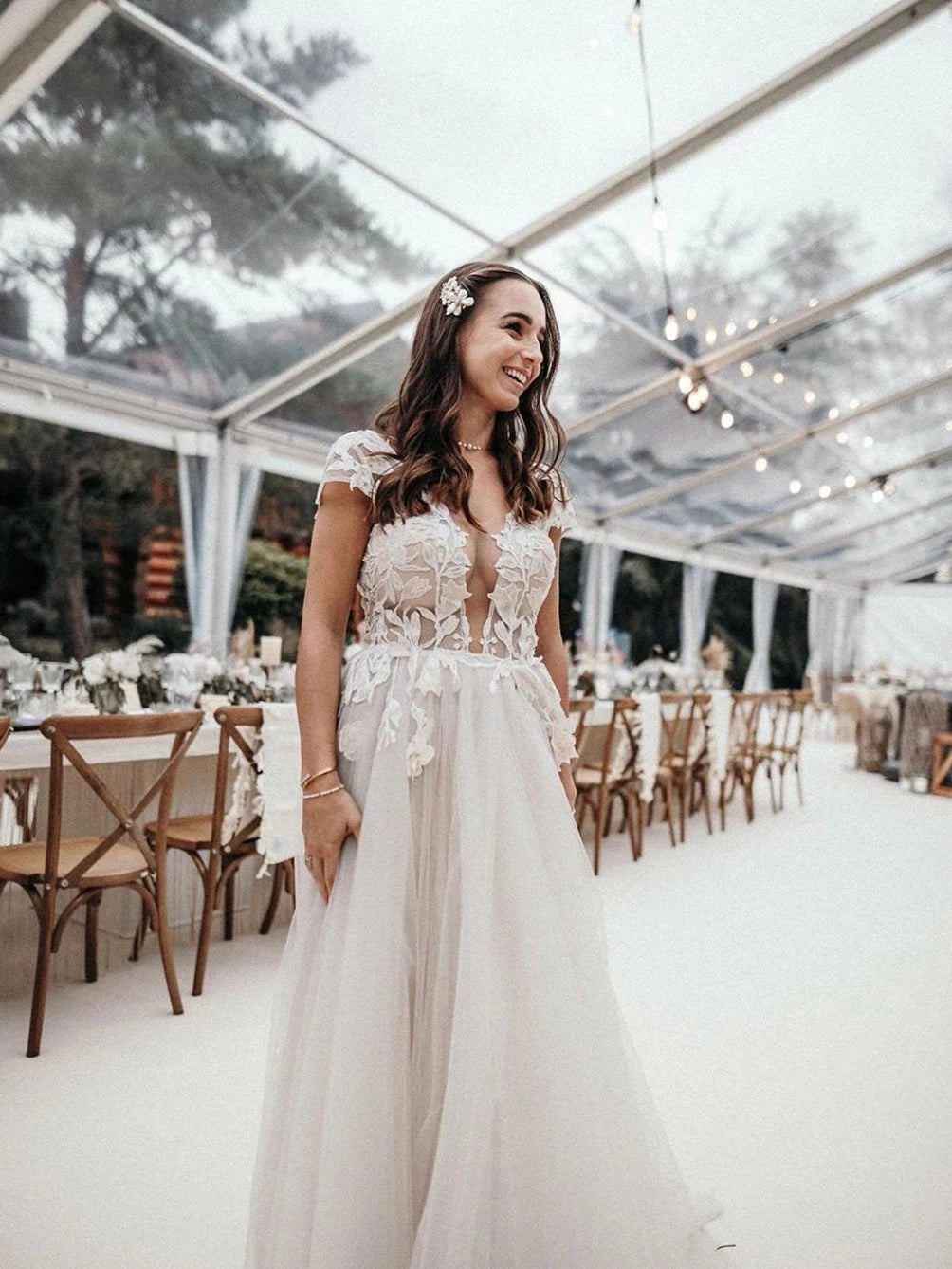 A Line Tulle Wedding Dress with Cap Sleeve Lace Wedding Dress TBW60 TANYA BRIDAL A Line Tulle Wedding Dress with Cap Sleeve Lace Wedding Dress TBW60 TANYA BRIDAL