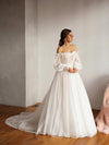 Dot Tulle A Line Bohemian Wedding Dresses Champagne Lining