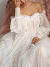 Dot Tulle A Line Bohemian Wedding Dresses Champagne Lining