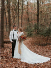 Long Sleeve V neck Lace Tulle Boho Wedding Gowns Rustic Bridal Dress