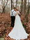 Long Sleeve V neck Lace Tulle Boho Wedding Gowns Rustic Bridal Dress