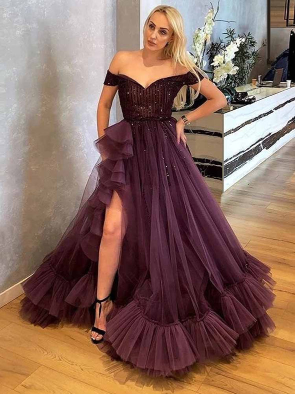 Grape Tulle Prom Dress Beading Long Custom Evening Dress 213111148 TANYA BRIDAL Grape Tulle Prom Dress Beading Long Custom Evening Dress 213111148 TANYA BRIDAL