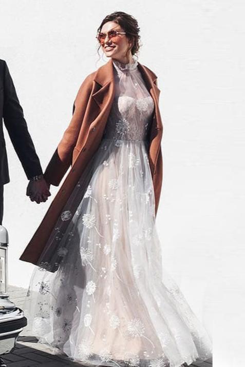 Dandelion Emboridery Lace Wedding Dresses Light Champagne Lining TANYA BRIDAL Dandelion Emboridery Lace Wedding Dresses Light Champagne Lining TANYA BRIDAL