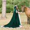 Green Velvet Wedding Cloak With Hood