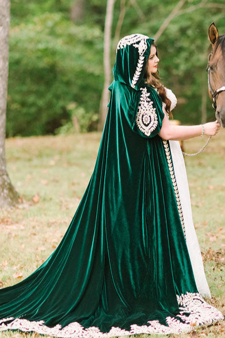 Green Velvet Wedding Cloak With Hood TANYA BRIDAL Green Velvet Wedding Cloak With Hood TANYA BRIDAL