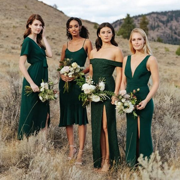 Dark green lace off shoulder bridesmaid dress many styles