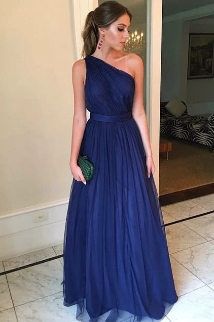 Royal Blue Long Prom Dress One Shoulder A-Line Bridesmaid Dresses TB1363