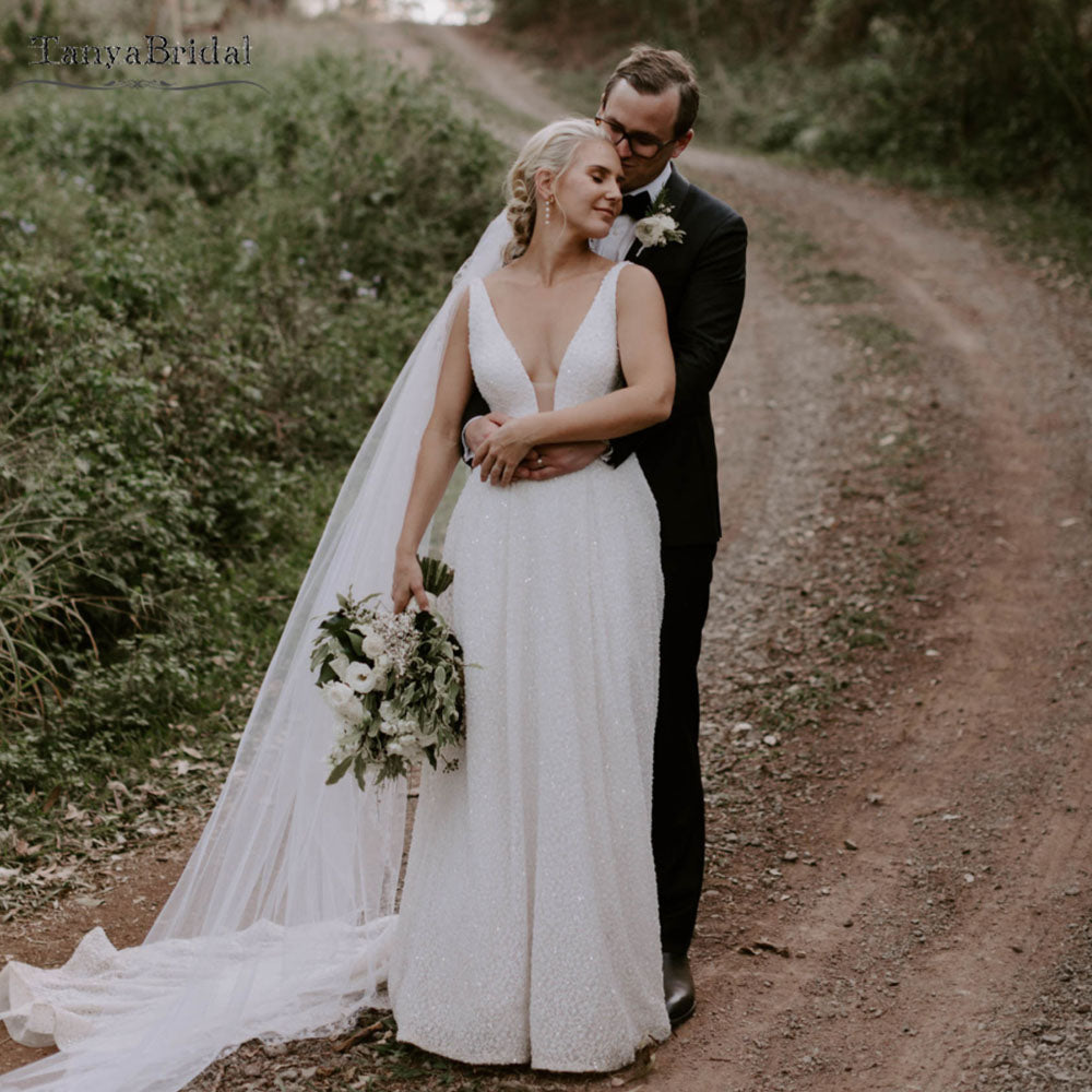 Unique Sexy Beaded Gown with Deep V Neck main image 0