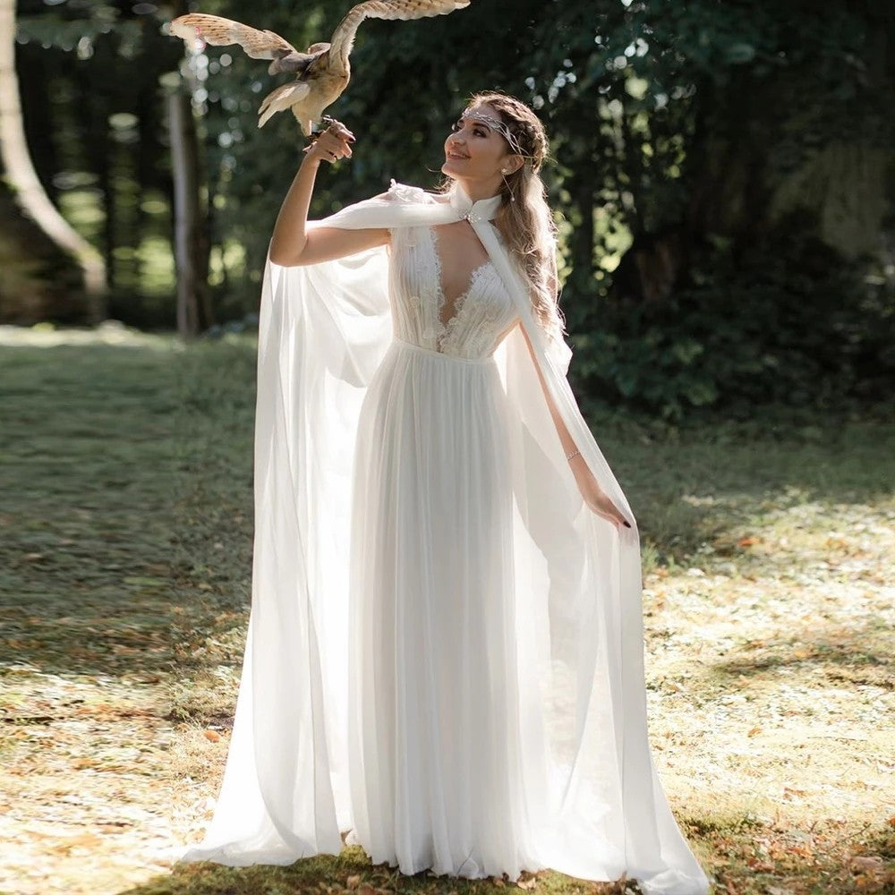 Deep V-Neck A Line Wedding Dresses With Elegant Wrap Cape ZW512 TANYA BRIDAL Deep V-Neck A Line Wedding Dresses With Elegant Wrap Cape ZW512 TANYA BRIDAL