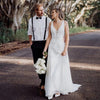 V-Neck Backless Lace Boho Chiffon Wedding Dresses ZW459
