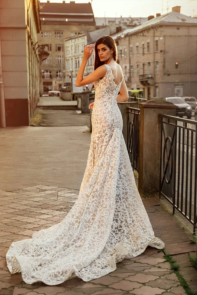 Deep V-Neck Lace Mermaid Wedding Dresses Chic ZW875 TANYA BRIDAL Deep V-Neck Lace Mermaid Wedding Dresses Chic ZW875 TANYA BRIDAL