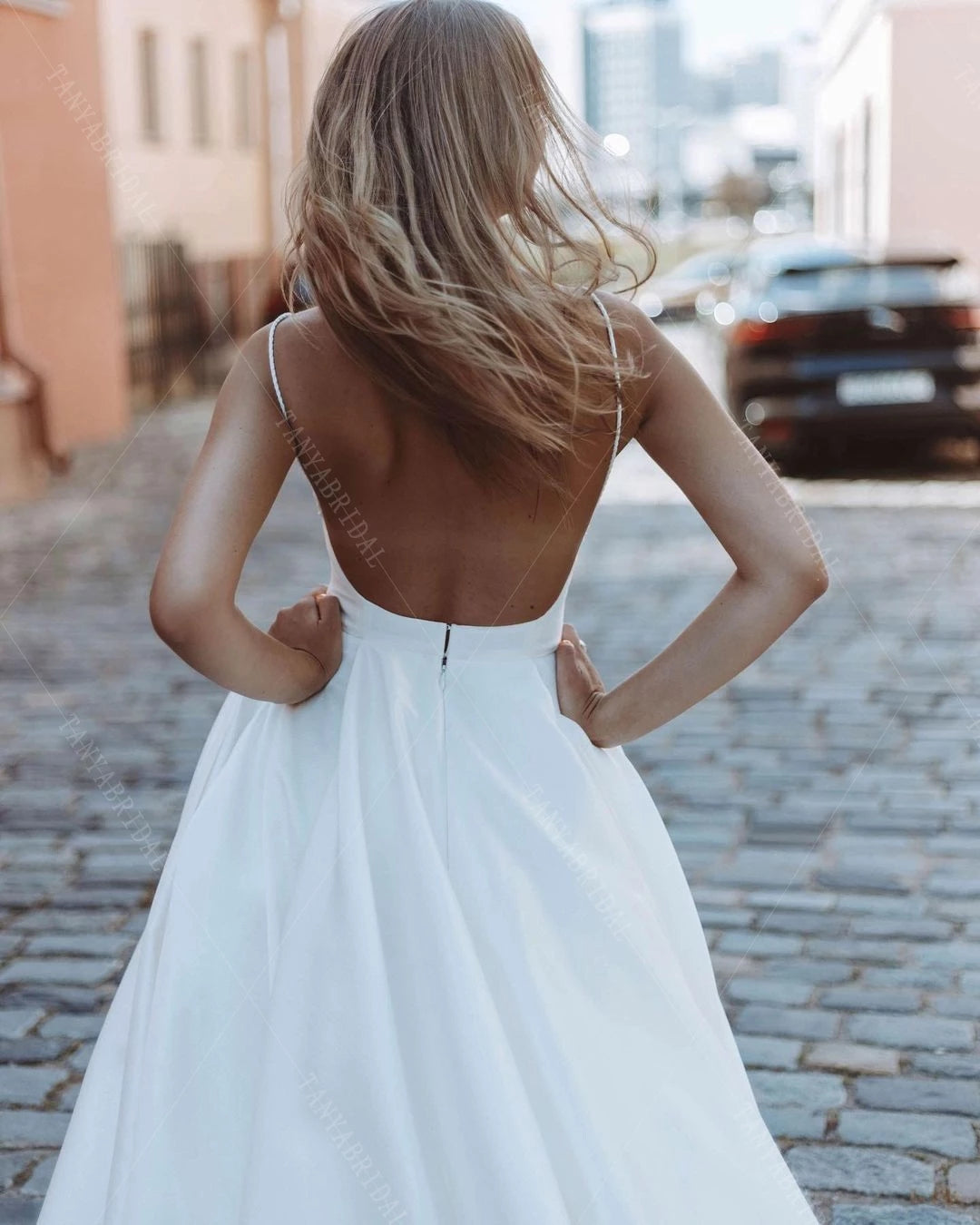 Deep V-Neck Simple Satin Wedding Dresses A Line High Split Elegant Bri TANYA BRIDAL Deep V-Neck Simple Satin Wedding Dresses A Line High Split Elegant Bri TANYA BRIDAL