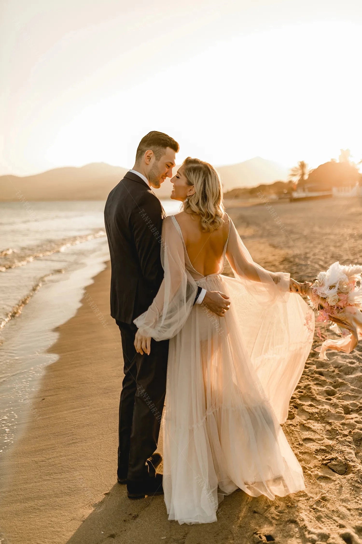 Deep V-Neck Tulle Wedding Dresses With Cape ZW506 TANYA BRIDAL Deep V-Neck Tulle Wedding Dresses With Cape ZW506 TANYA BRIDAL