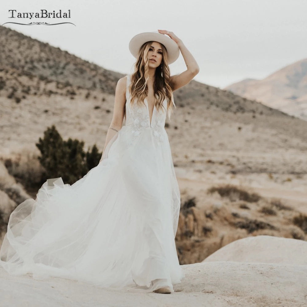 Personalised Long Sleeve Boho Wedding Dresses A Line Chiffon Sexy Bridal  Beach Bridal Gown – LoveJune Bridal