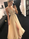 Deep V-Neck Beading Tulle Long Prom Dress TB1327