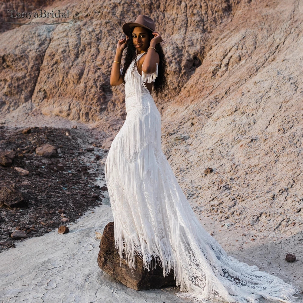 Wedding Dresses Tassel Fringers Mermaid Boho Bridal Gowns DW520 - Wedding Dresses Tassel Fringers Mermaid Boho Bridal Gowns DW520 -