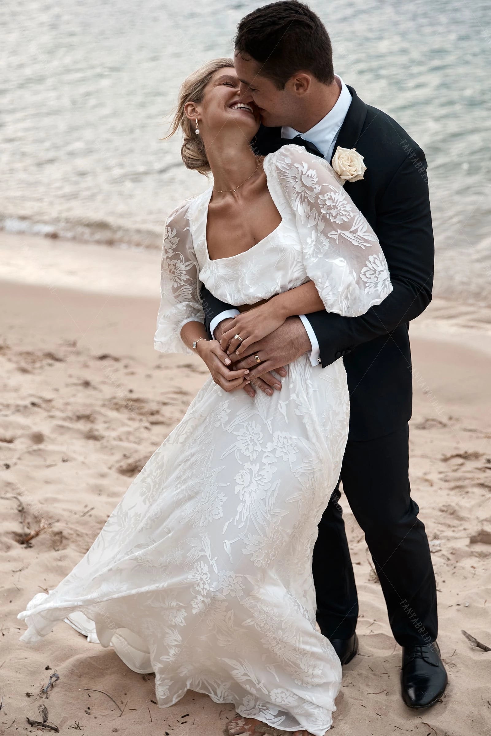 Dreamy Wedding Gown Two-Piece Silk Floral Lace Bohemian Bridal Dresses TANYA BRIDAL Dreamy Wedding Gown Two-Piece Silk Floral Lace Bohemian Bridal Dresses TANYA BRIDAL