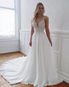 Fahsion Beach Wedding Dresses V Neck Cap Sleeve Lace Appliques Backless White Chiffon Wedding Gowns vestido de noiva