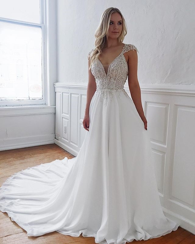 Fahsion Beach Wedding Dresses V Neck Cap Sleeve Lace Appliques Backles TANYA BRIDAL Fahsion Beach Wedding Dresses V Neck Cap Sleeve Lace Appliques Backles TANYA BRIDAL