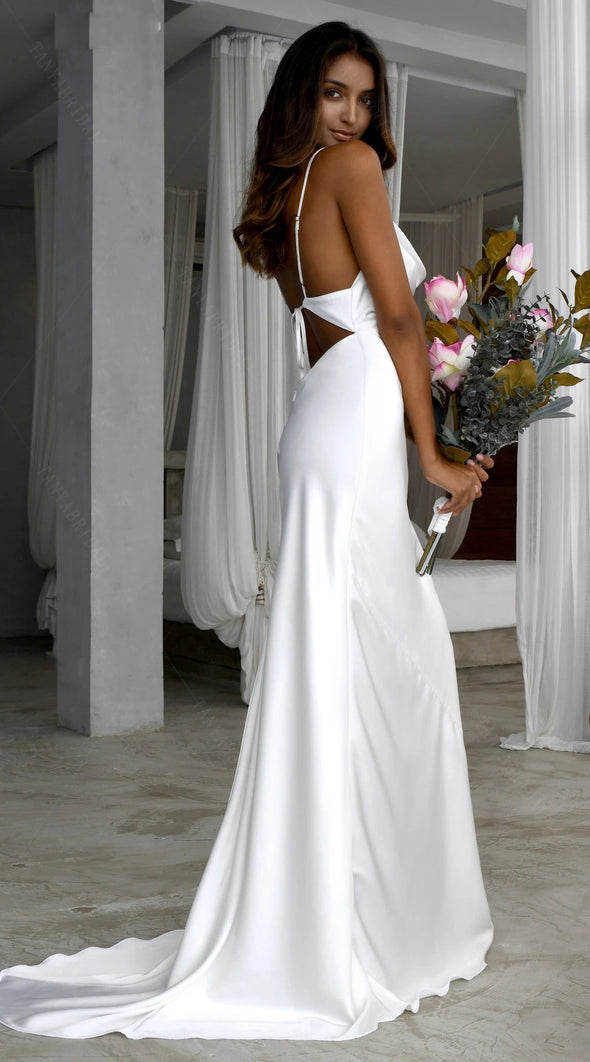 Effortless Beauty Wedding Dresses Low Cut Back With Tie DW754