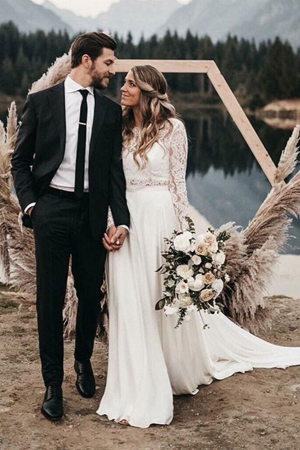 Two Pieces Wedding Gown Boho Wedding Dress Long Sleeves